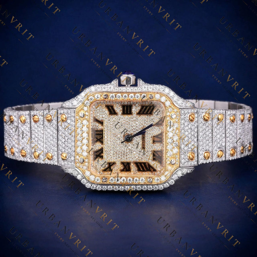 Luxury Two Tone Roman Dial Watch VVS1 D Color Moissanite Watch