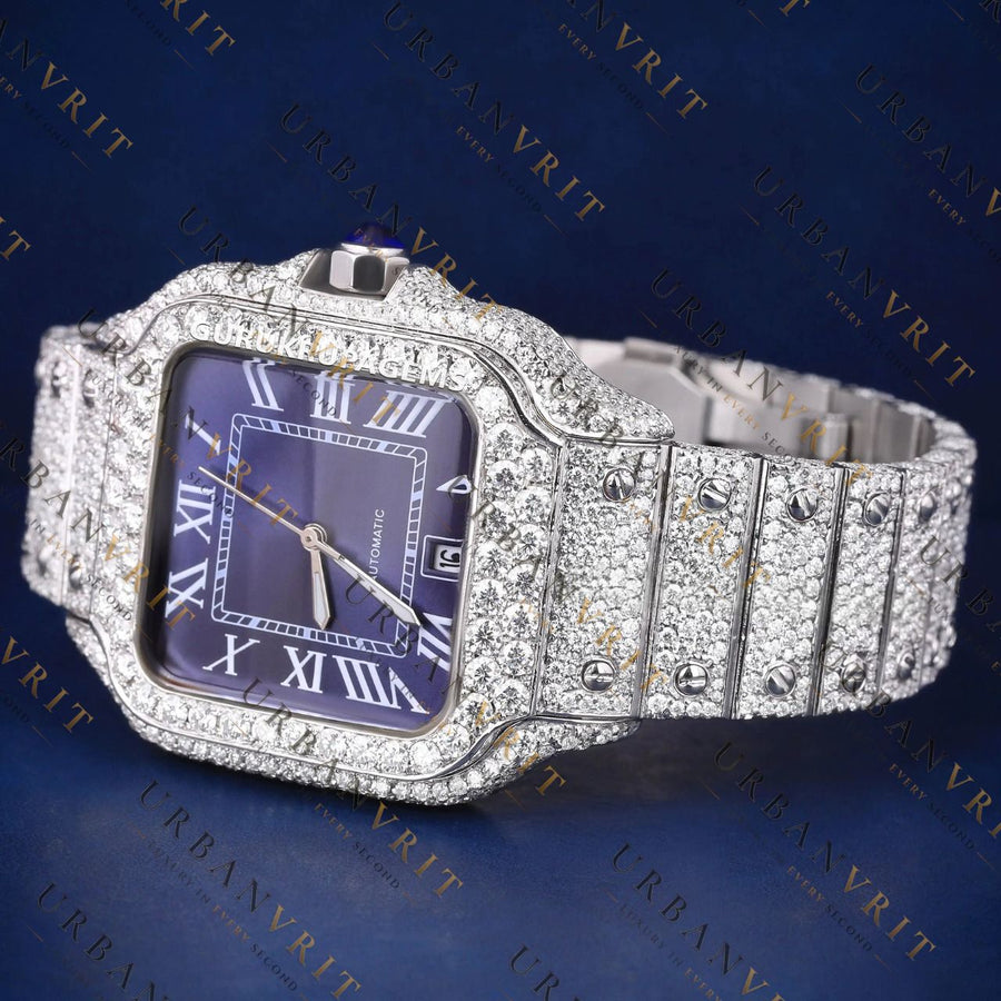 Blue Roman Dial  VVS1 D Color Moissanite Watch