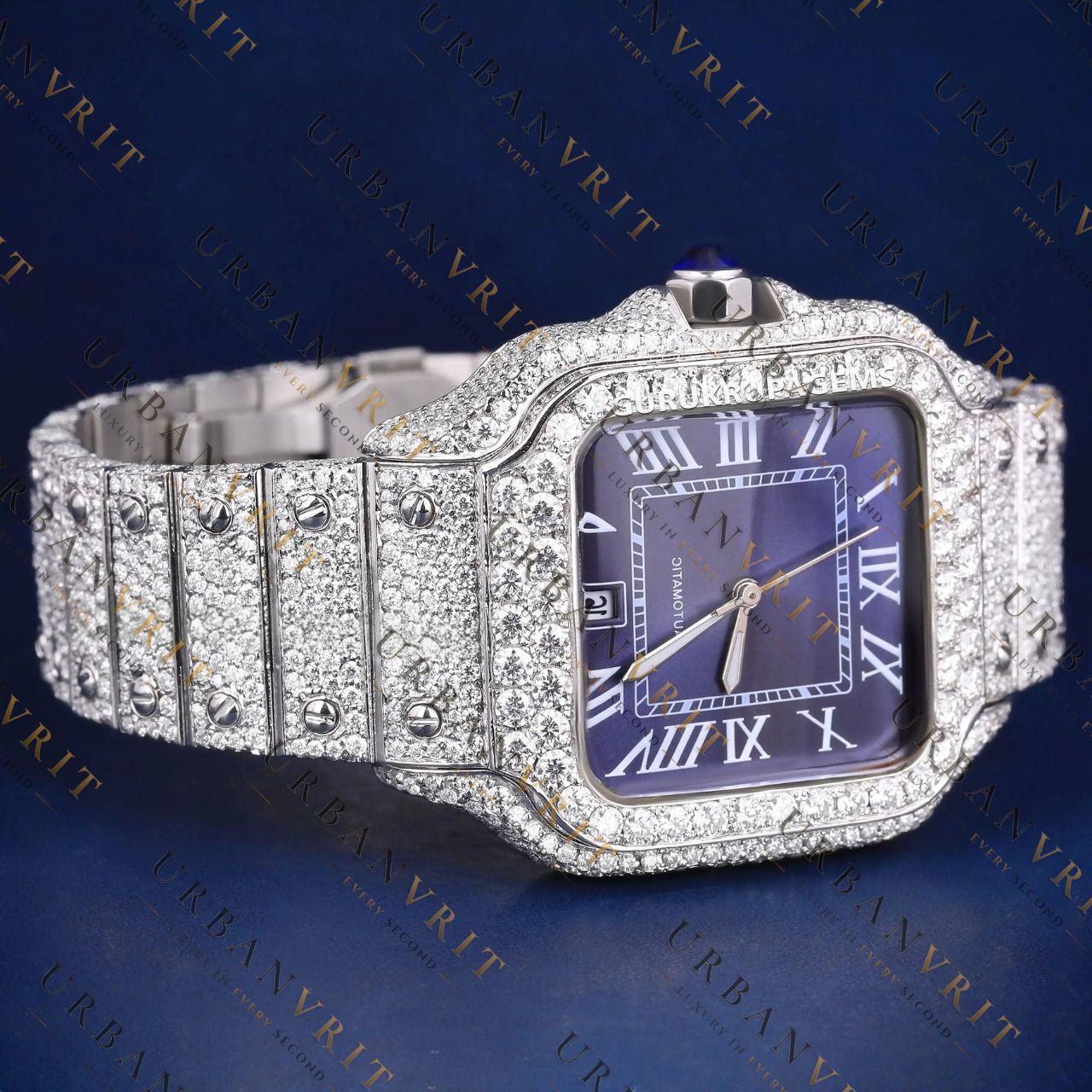 Blue Roman Dial  VVS1 D Color Moissanite Watch