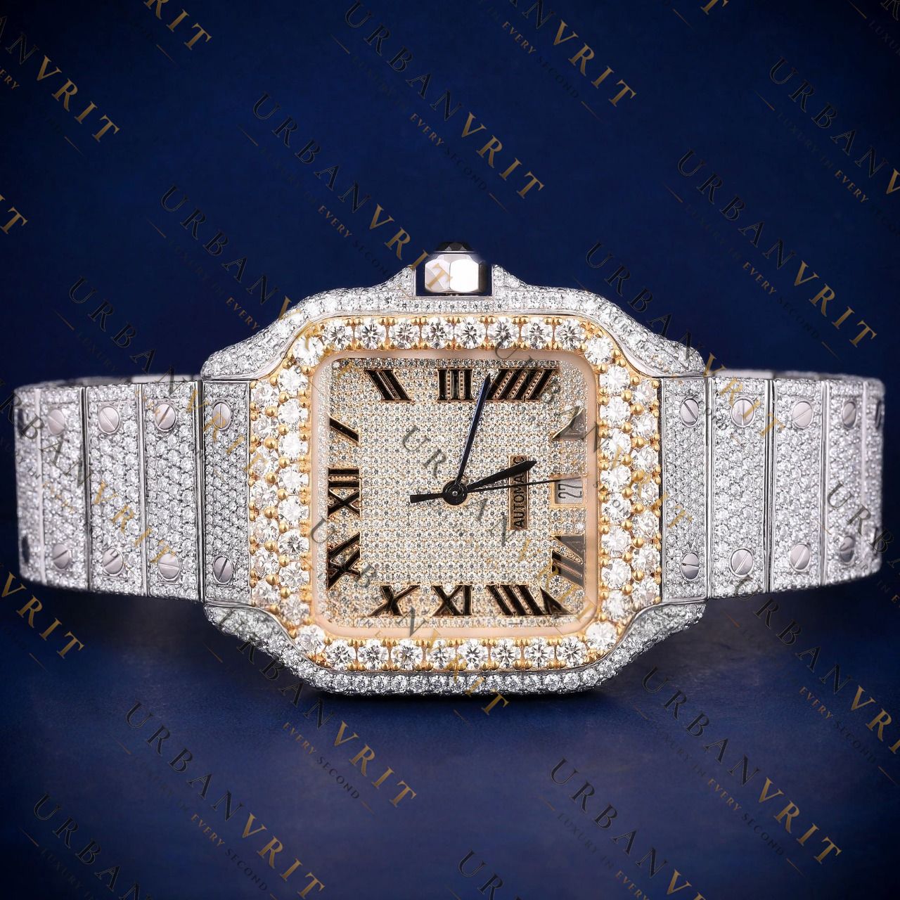 Luxury Two Tone Roman Numeral VVS1 D Color  Moissanite Watch