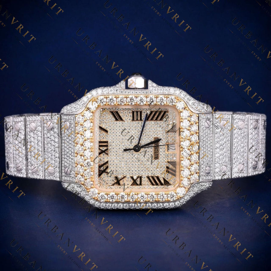 Luxury Two Tone Roman Numeral VVS1 D Color  Moissanite Watch