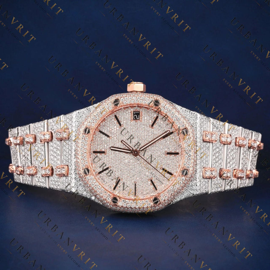 Luxury Rose Gold Oak VVS1 D Color Moissanite Watch