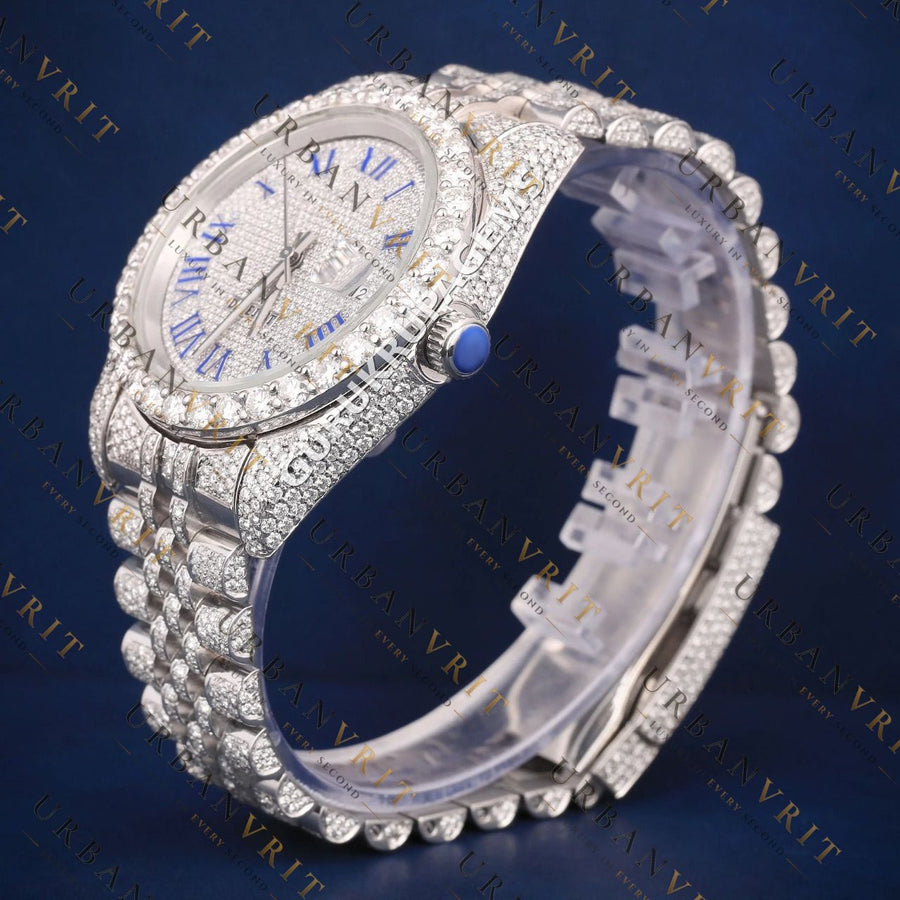 Blue Roman Numeral VVS1 D Color Moissanite Watch
