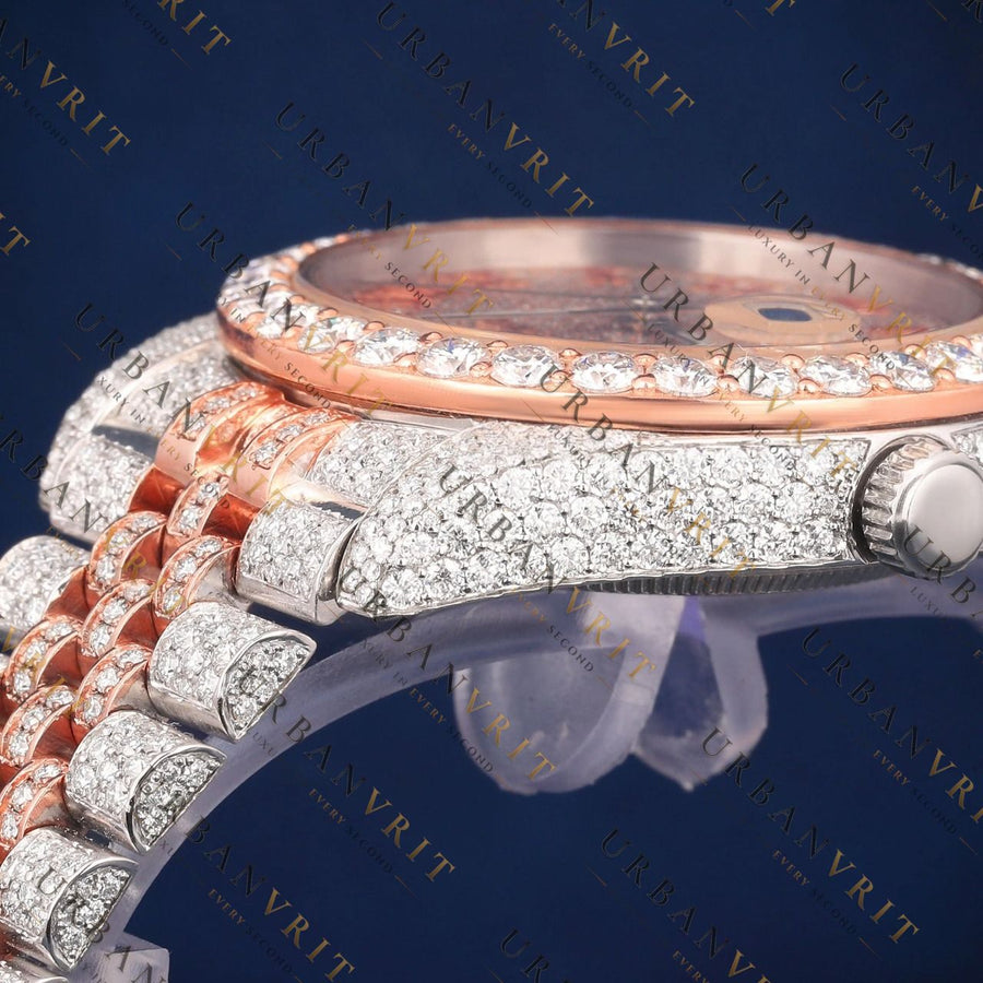 Rose Gold Roman VVS1 D Color Moissanite Watch