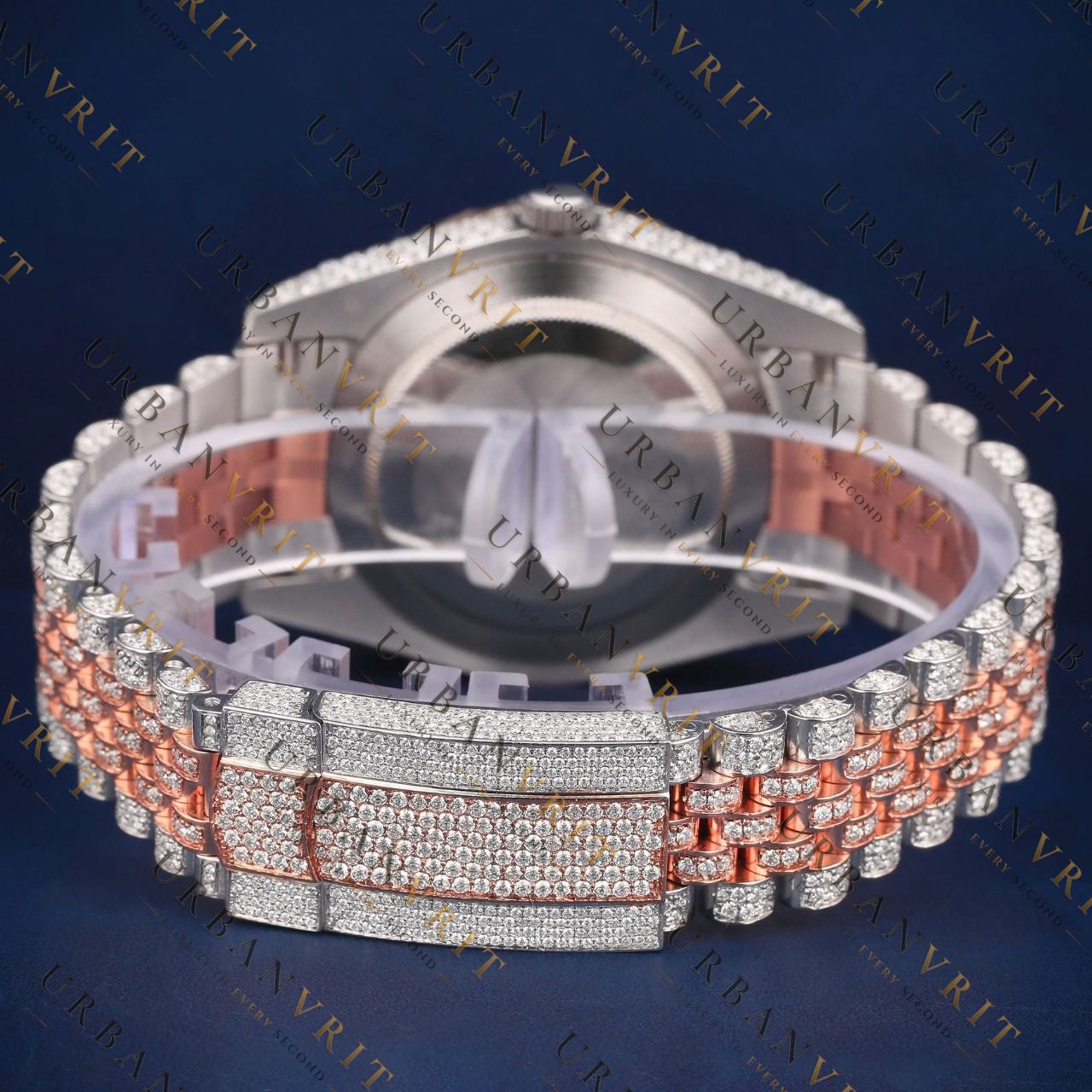 Rose Gold Roman VVS1 D Color Moissanite Watch