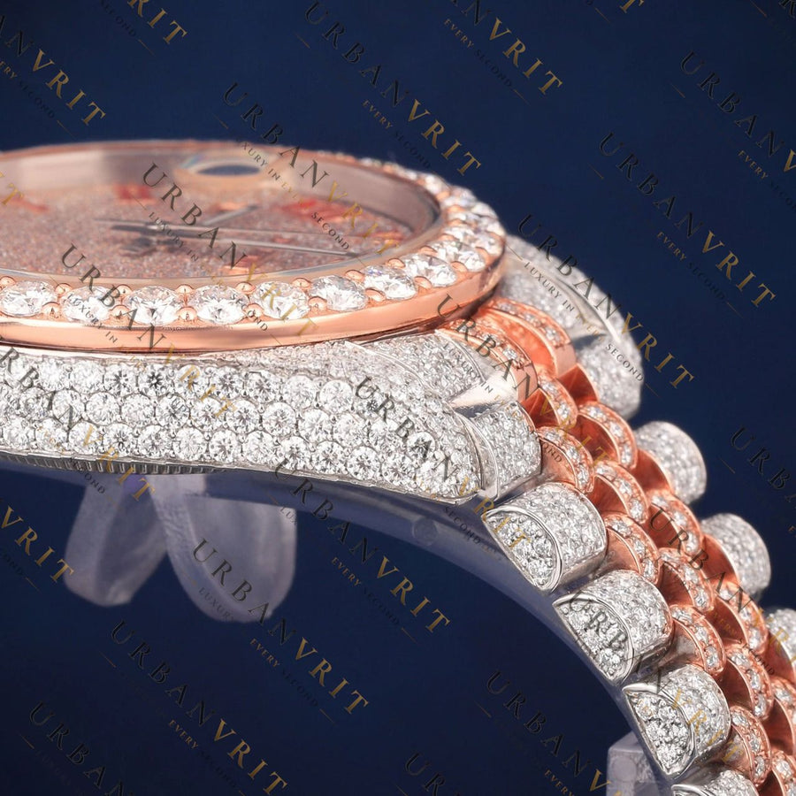 Rose Gold Roman VVS1 D Color Moissanite Watch