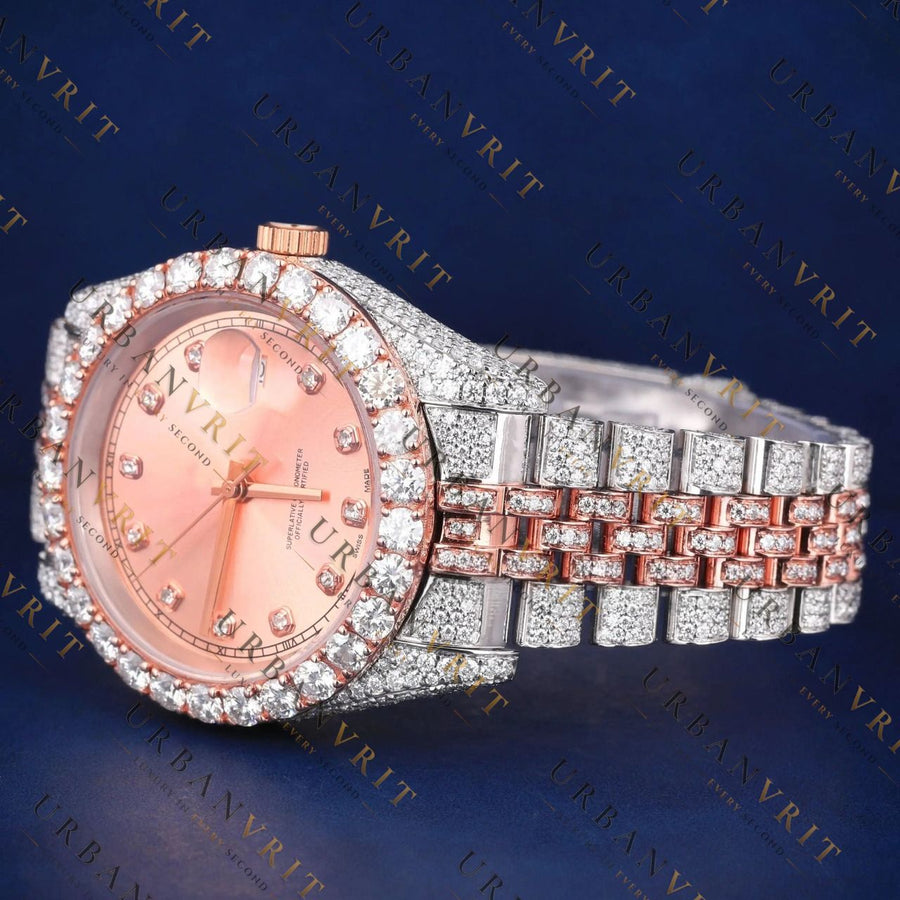 Rose Gold Dial VVS1 D Color Moissanite Watch