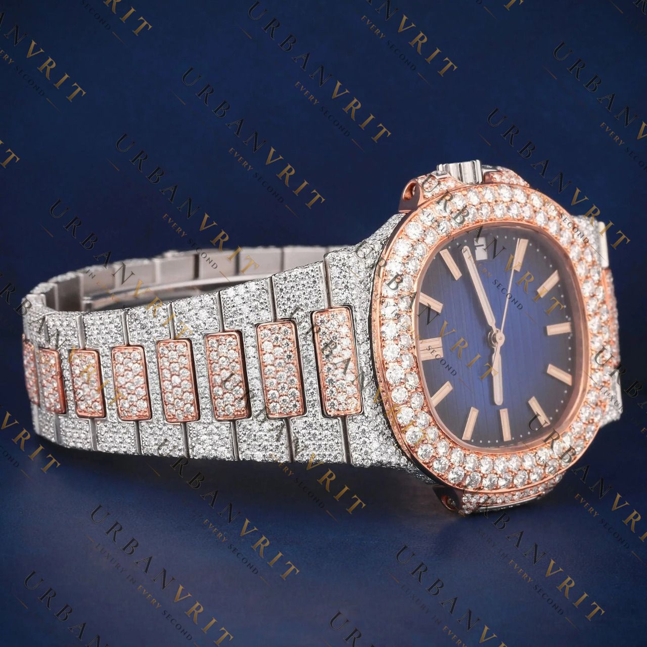 Luxury Blue Dial VVS1 D Color Moissanite Watch