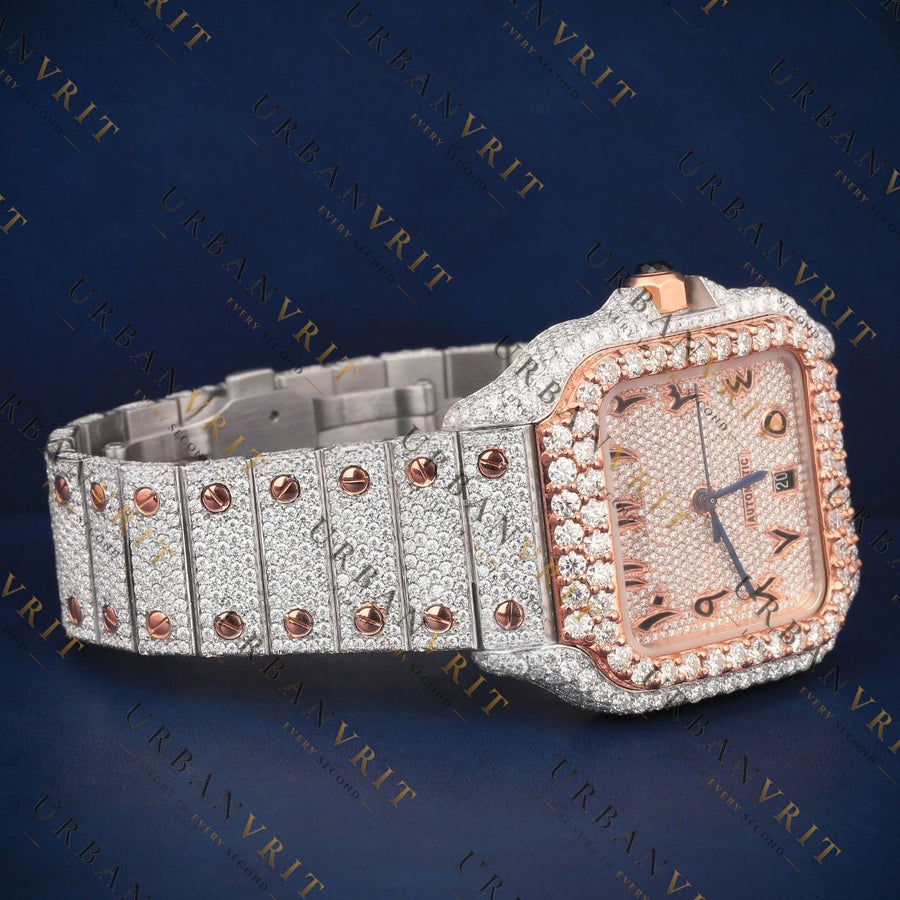 Two Tone Square Arabic VVS1 D Color Moissanite Watch