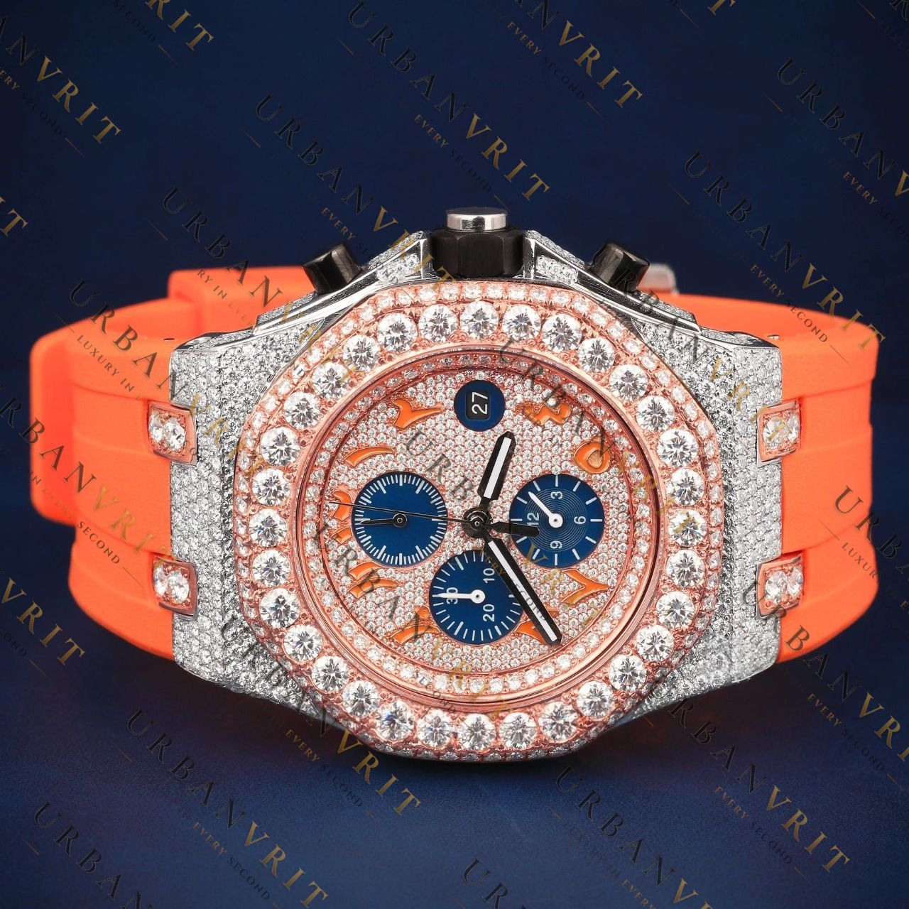 Orange Chronograph VVS1 D Color Moissanite Watch