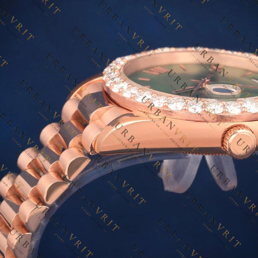 Rose Gold Green Dial VVS1 D Color Moissanite Watch
