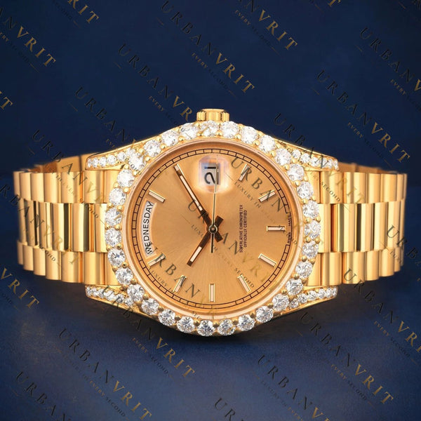 18K Gold Day Date VVS1 D Color Moissanite Watch