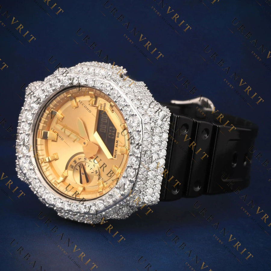 Gold Dial G Shock VVS1 D Color Moissanite Watch