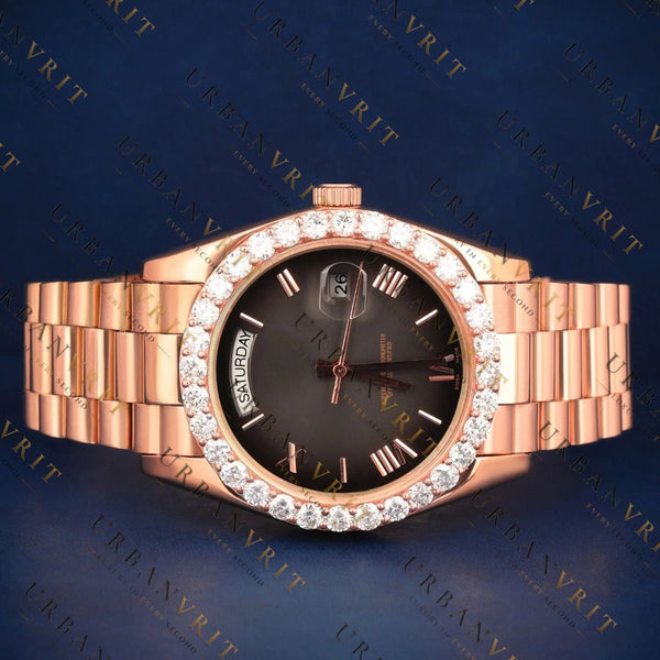 Rose Gold Day Date VVS1 D Color Moissanite Watch