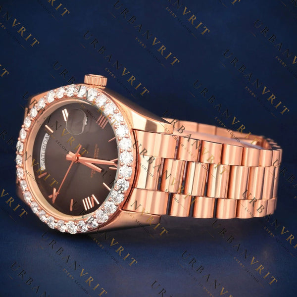 Rose Gold Day Date VVS1 D Color Moissanite Watch