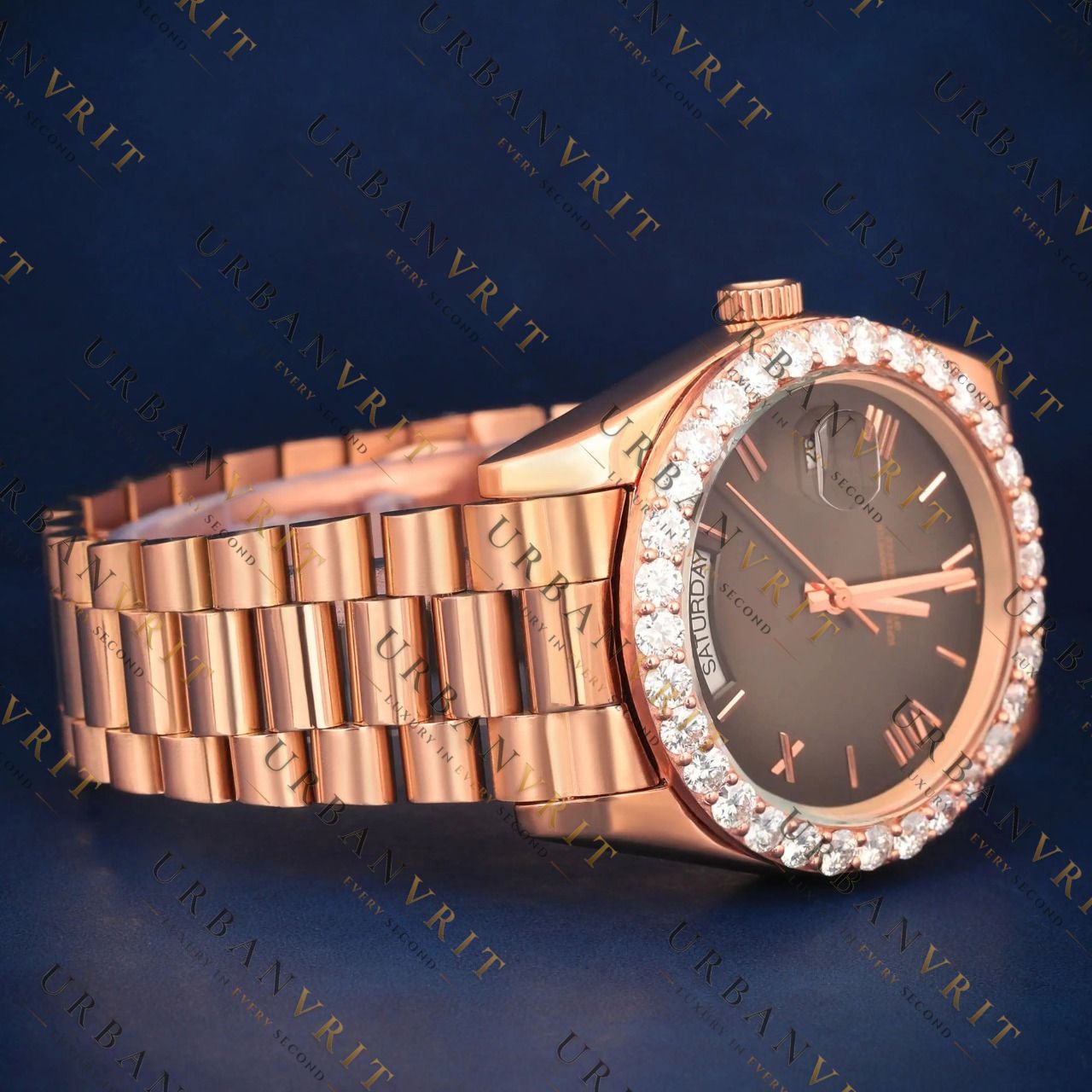 Rose Gold Day Date VVS1 D Color Moissanite Watch