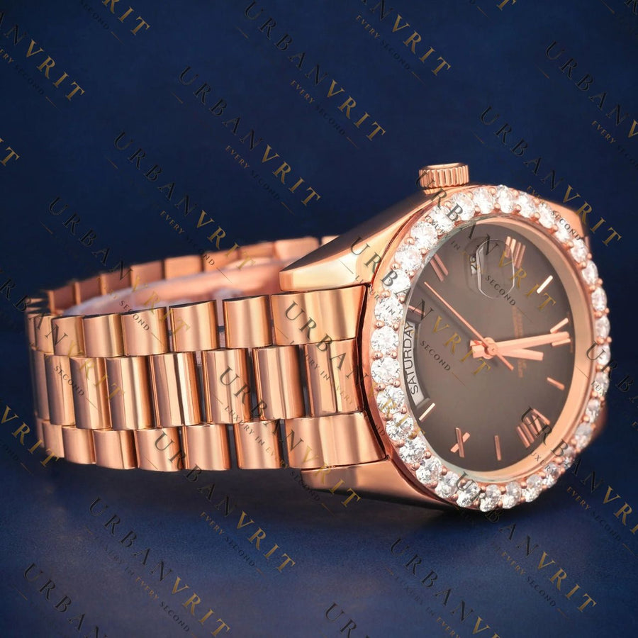 Rose Gold Day Date VVS1 D Color Moissanite Watch