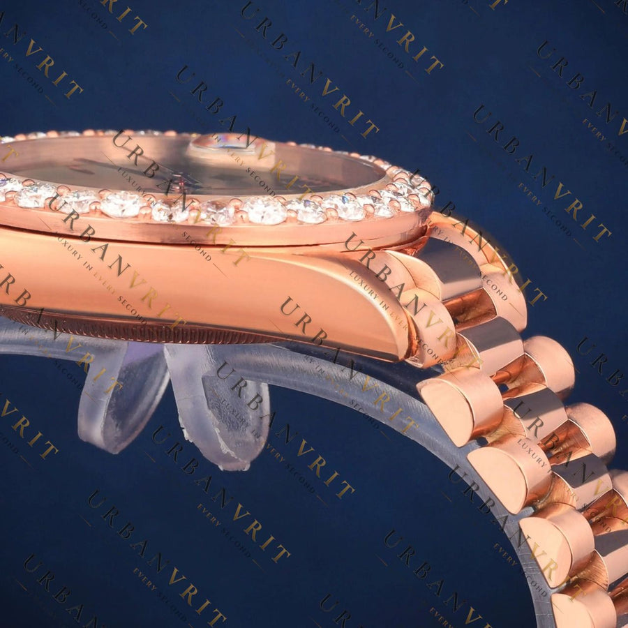 Rose Gold Day Date VVS1 D Color Moissanite Watch