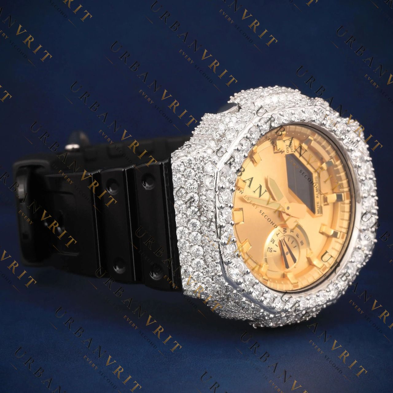 Gold Dial G Shock VVS1 D Color Moissanite Watch