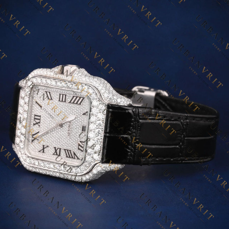 Square Roman Dial VVS1 D Color Moissanite Watch