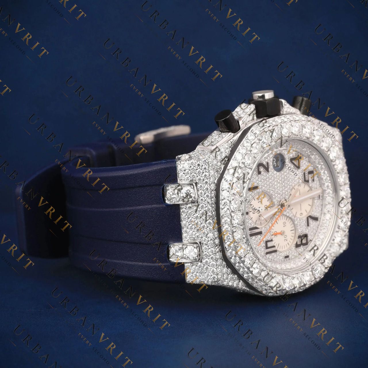 Blue Strap Chronograph VVS1 D Colour Moissanite Watch