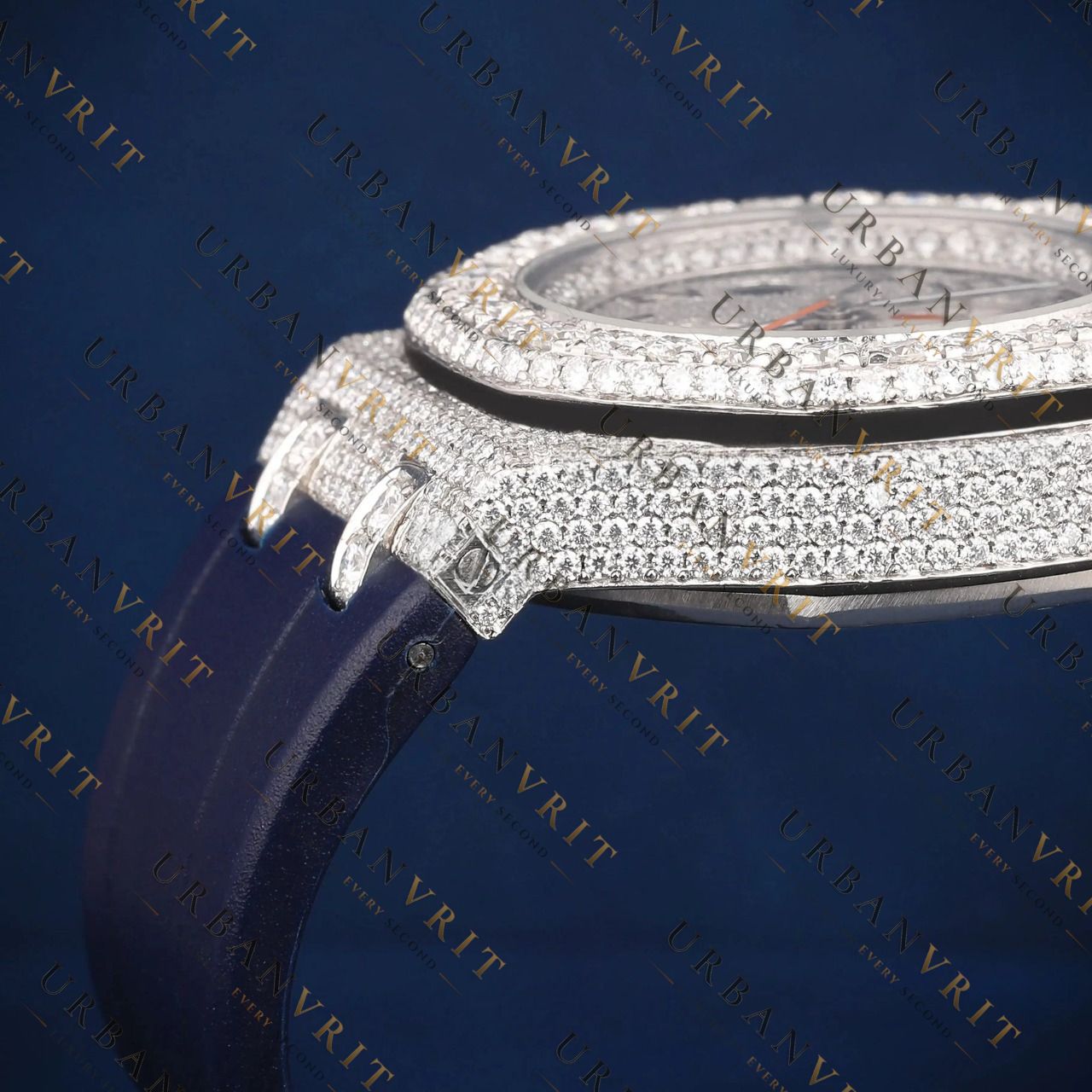 Blue Strap Chronograph VVS1 D Colour Moissanite Watch