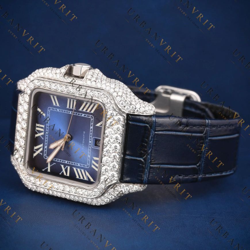 Blue Dial Square VVS1 D Color Moissanite Watch