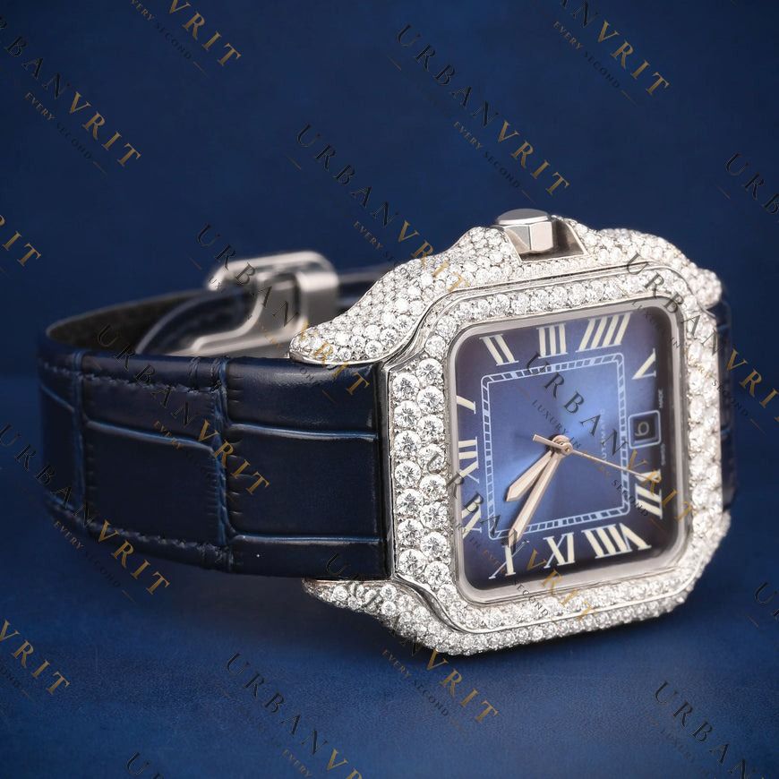 Blue Dial Square VVS1 D Color Moissanite Watch