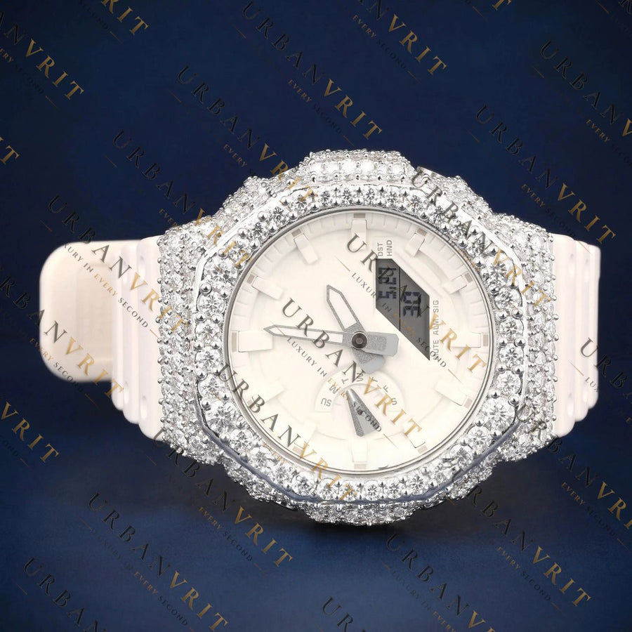 White G Shock VVS1 D Color Moissanite Watch