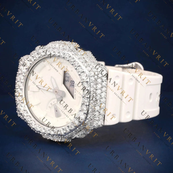 White G Shock VVS1 D Color Moissanite Watch