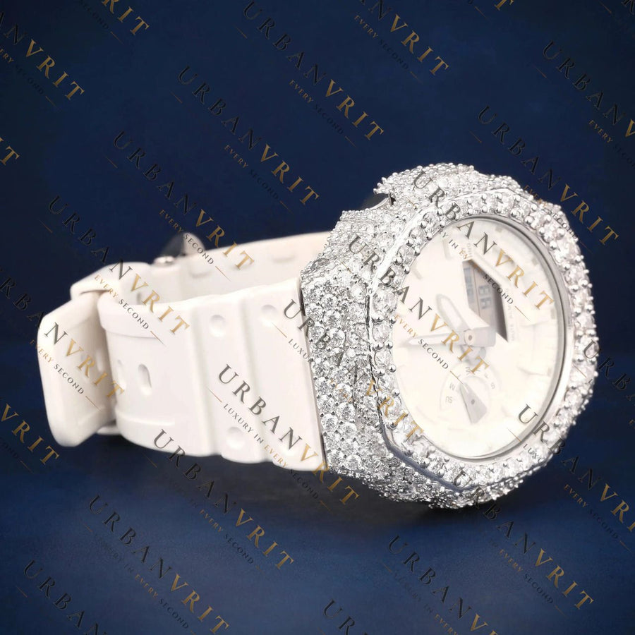 White G Shock VVS1 D Color Moissanite Watch