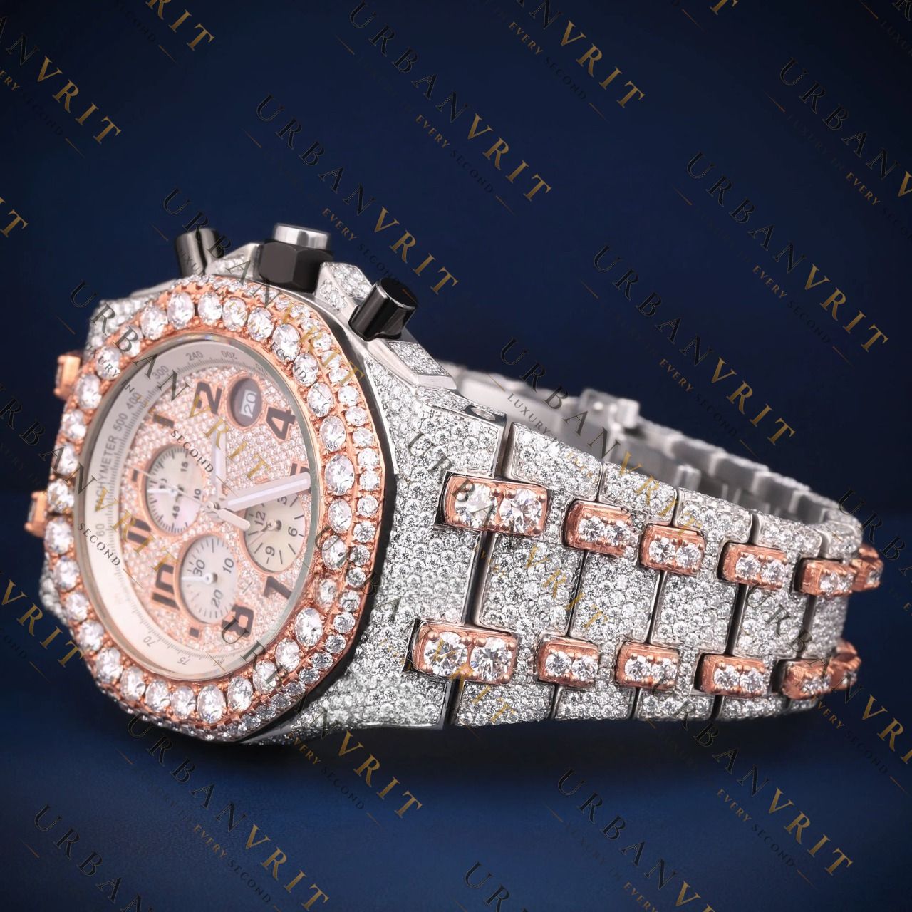Two Tone Chronograph VVS1 D Color Moissanite Watch