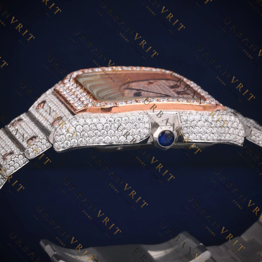 Two Tone Rose Gold Iced Out VVS1 D Color Moissanite Watch