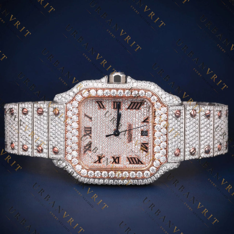 Two Tone Rose Gold Iced Out VVS1 D Color Moissanite Watch