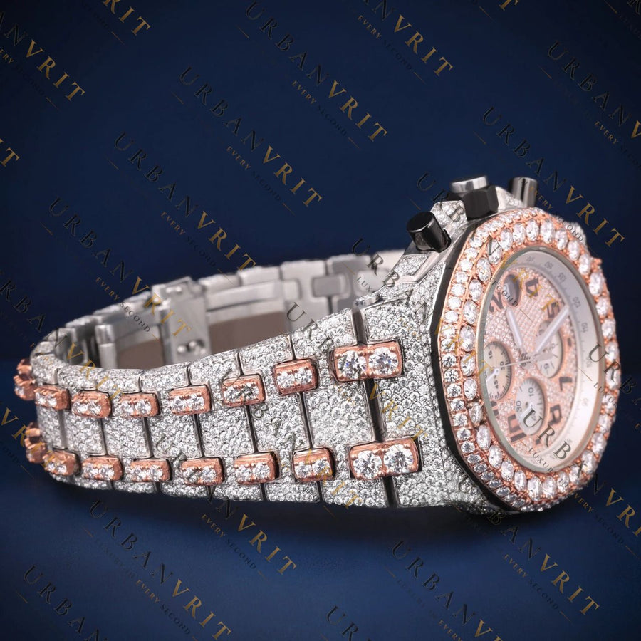 Two Tone Chronograph VVS1 D Color Moissanite Watch