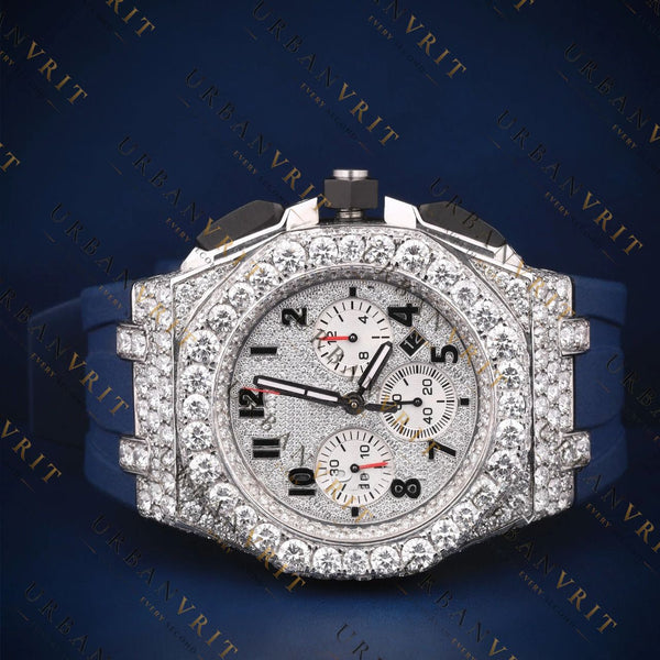 Blue Strap Chronograph VVS1 D Color Moissanite Watch