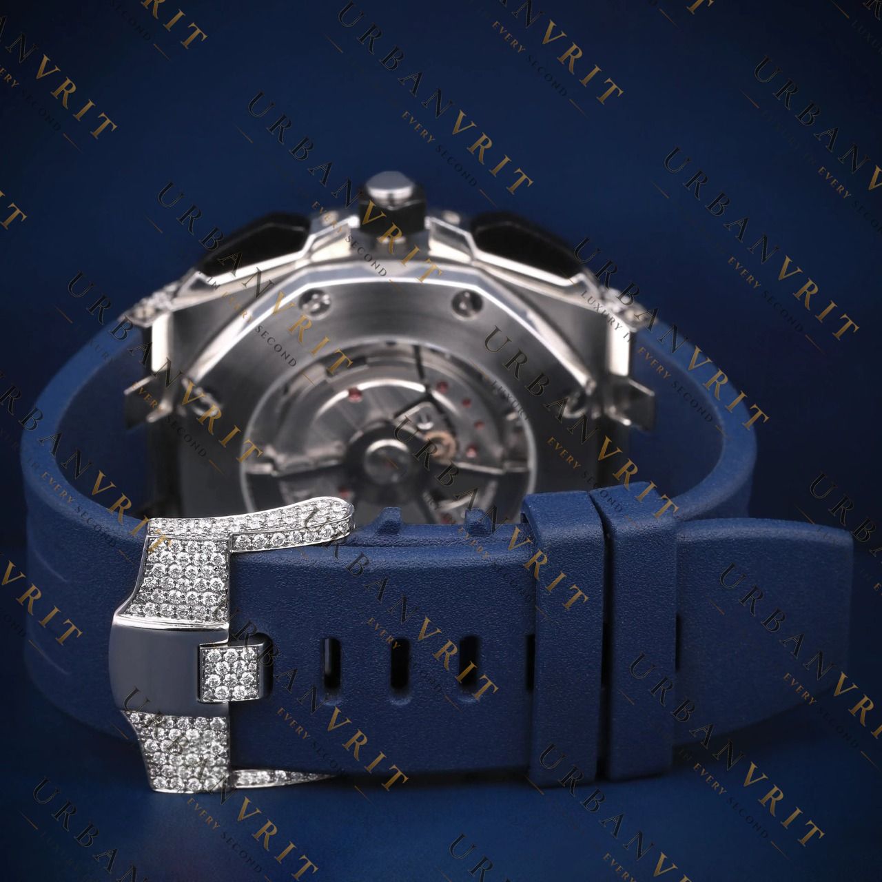 Blue Strap Chronograph VVS1 D Color Moissanite Watch