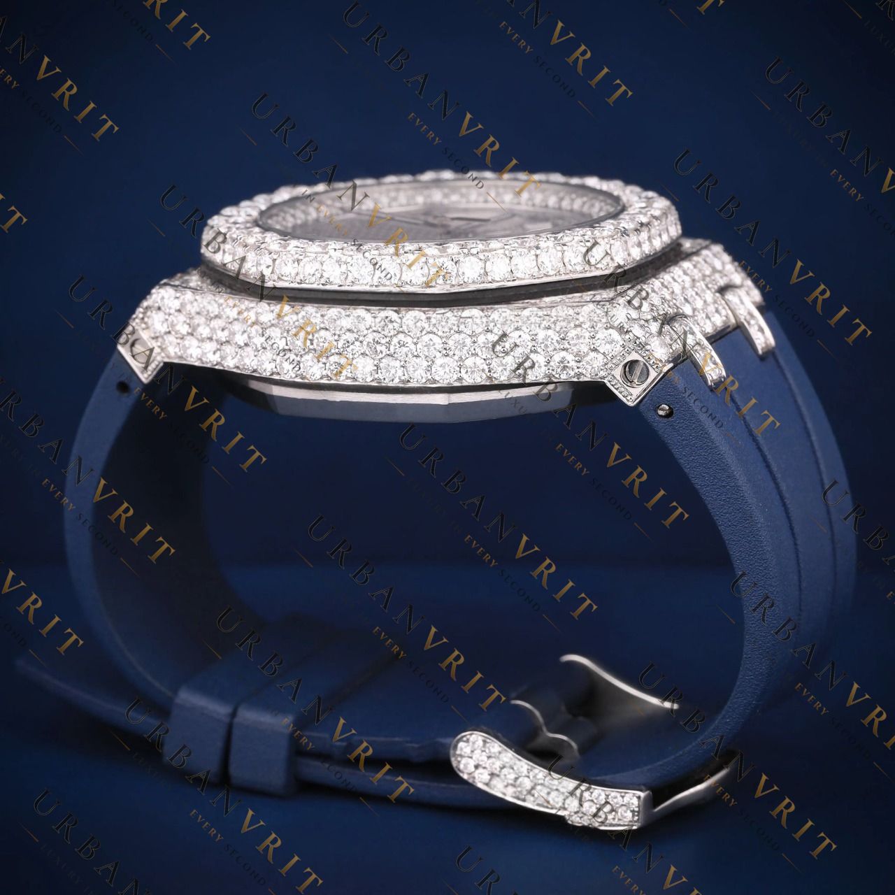 Blue Strap Chronograph VVS1 D Color Moissanite Watch