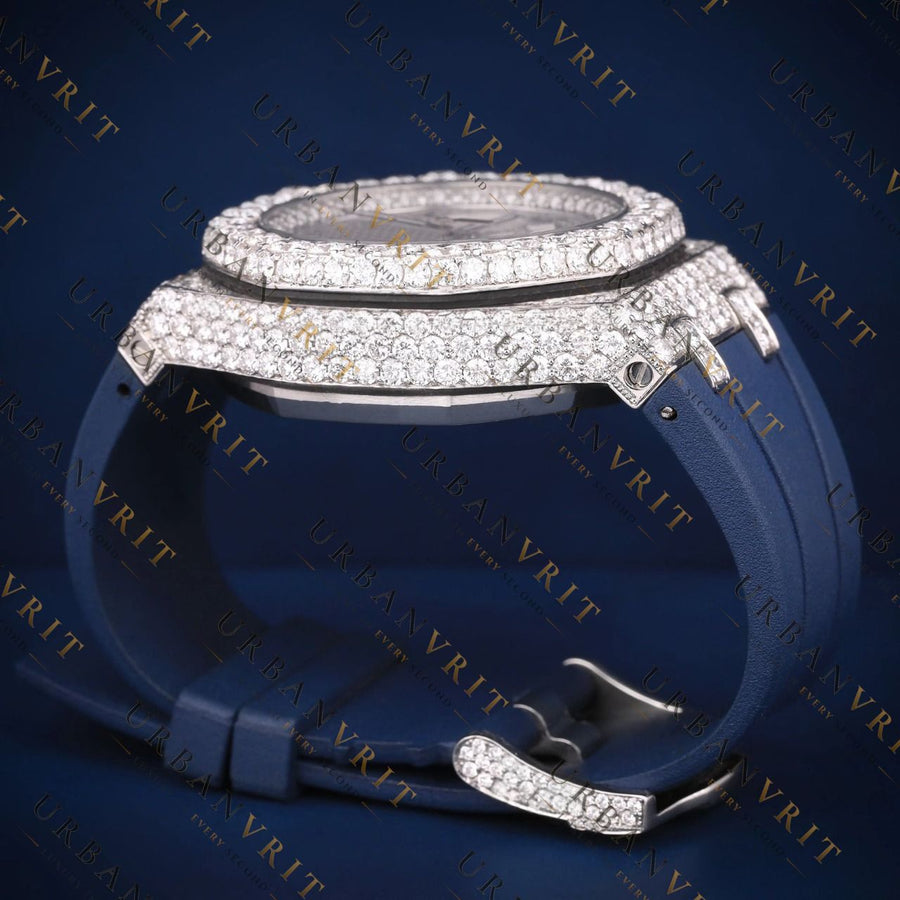 Blue Strap Chronograph VVS1 D Color Moissanite Watch