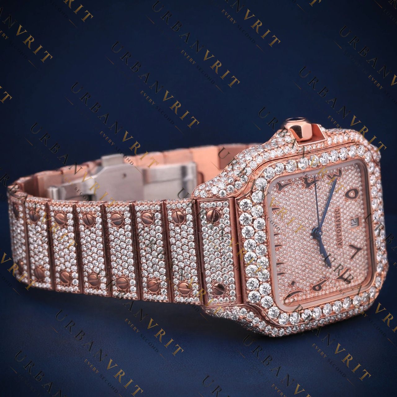 Rose Gold Square VVS1 D Color Moissanite Watch