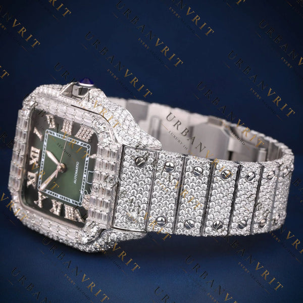 Emerald Green Dial Square VVS1 D Color Moissanite Watch