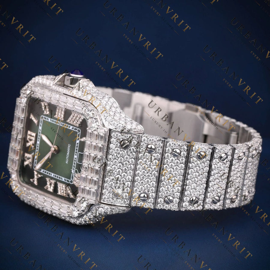 Emerald Green Dial Square VVS1 D Color Moissanite Watch