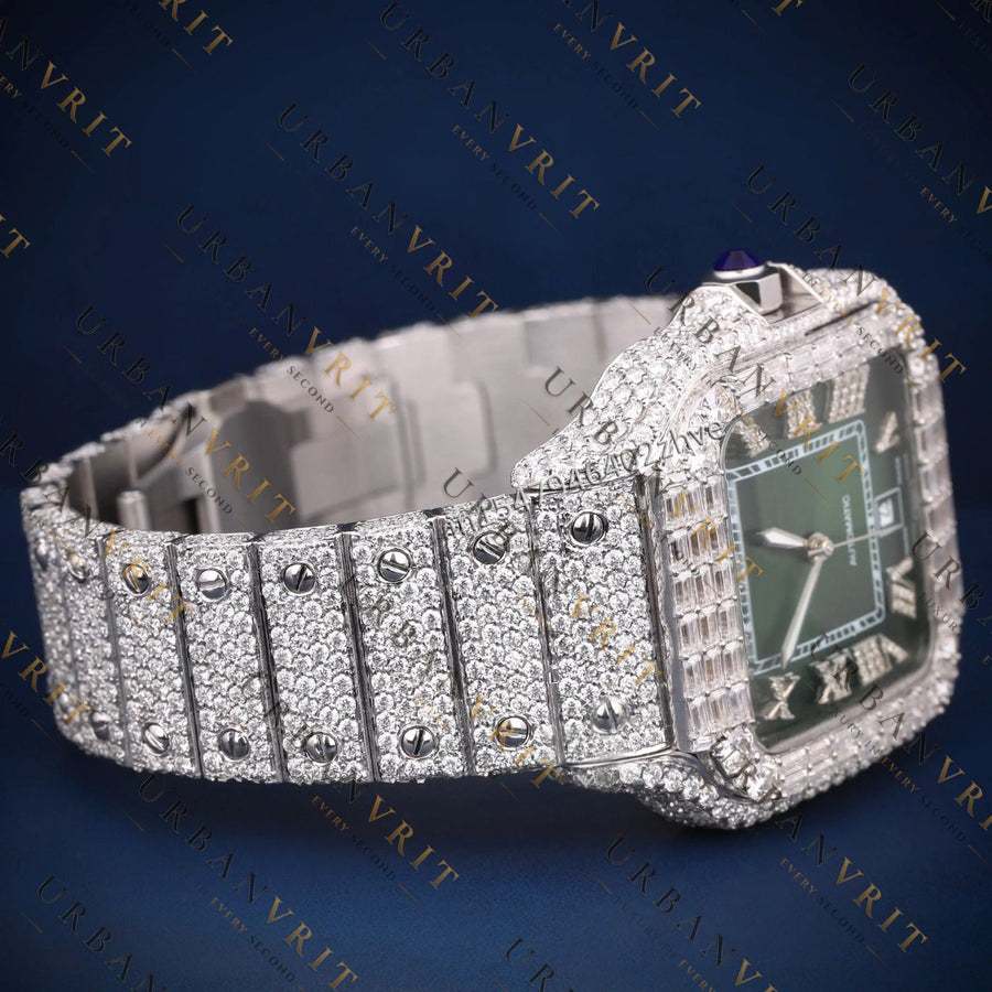 Emerald Green Dial Square VVS1 D Color Moissanite Watch