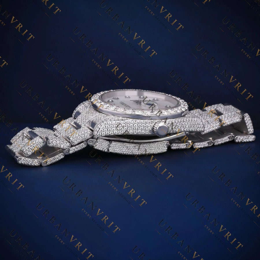 White Dial Diamond Marker VVS1 D Color Moissanite Watch