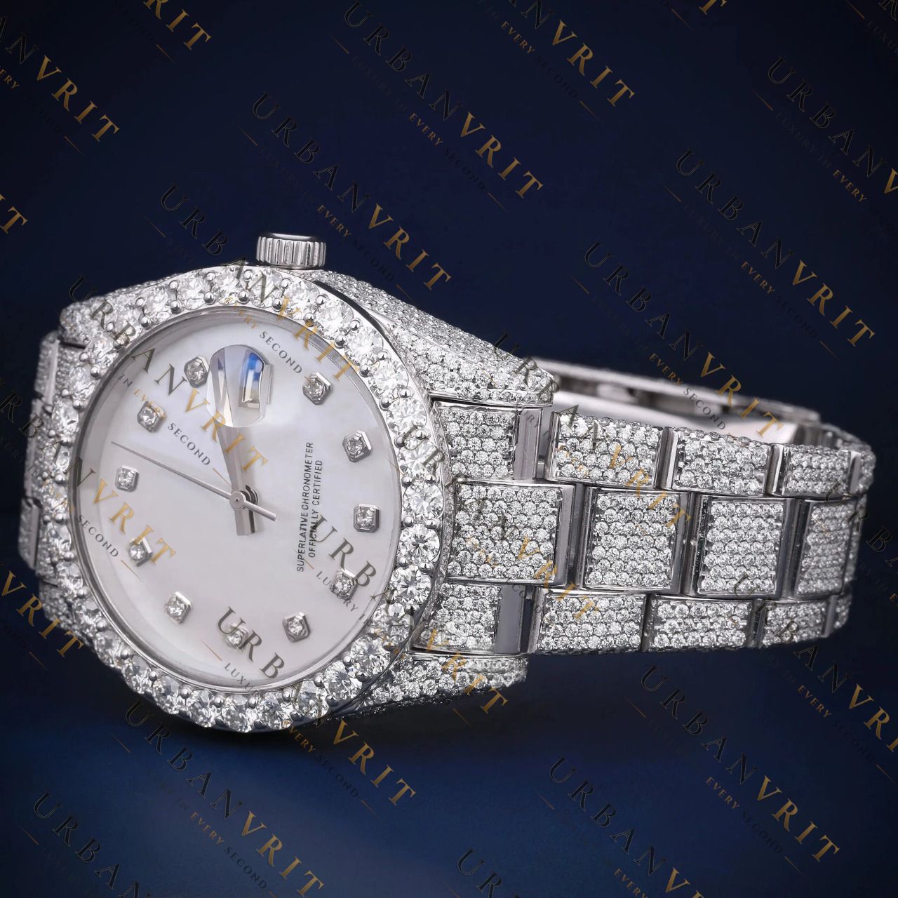 White Dial Diamond Marker VVS1 D Color Moissanite Watch
