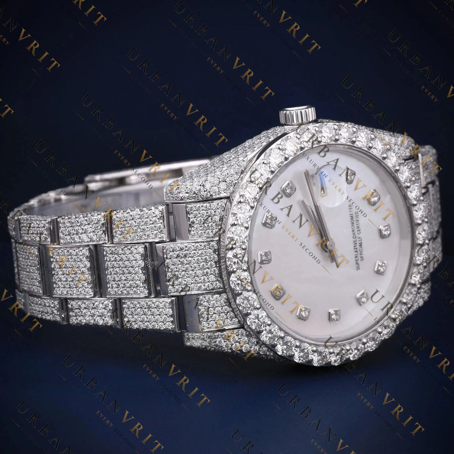 White Dial Diamond Marker VVS1 D Color Moissanite Watch