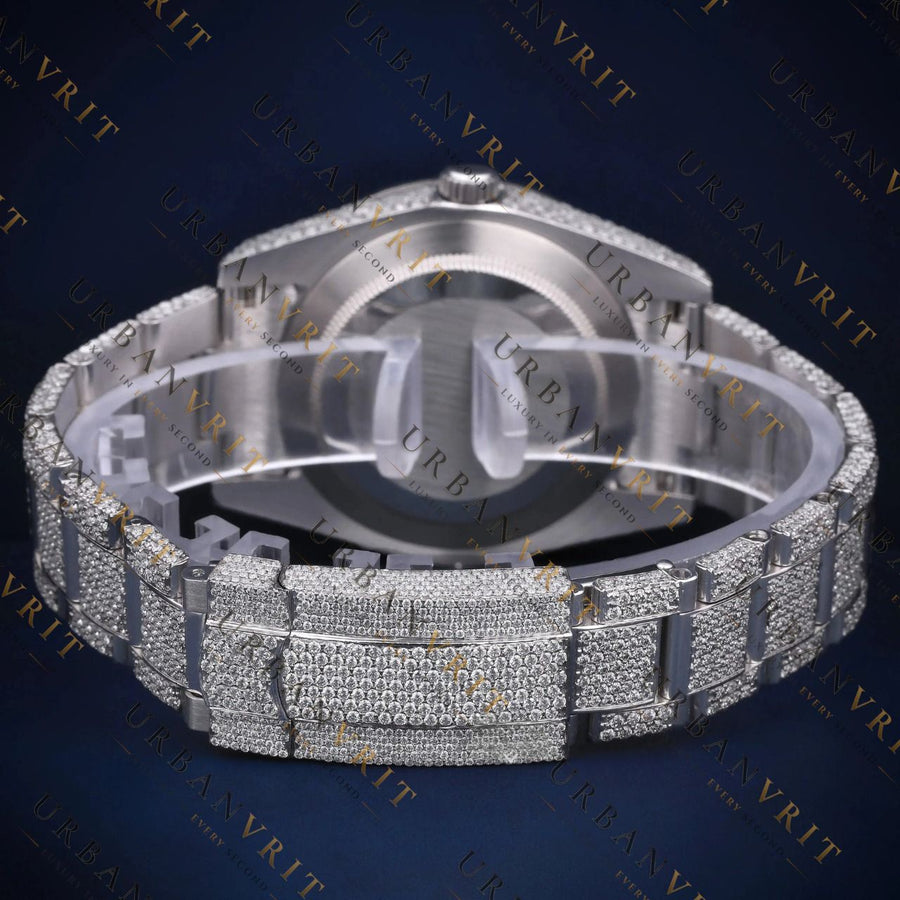 White Dial Diamond Marker VVS1 D Color Moissanite Watch
