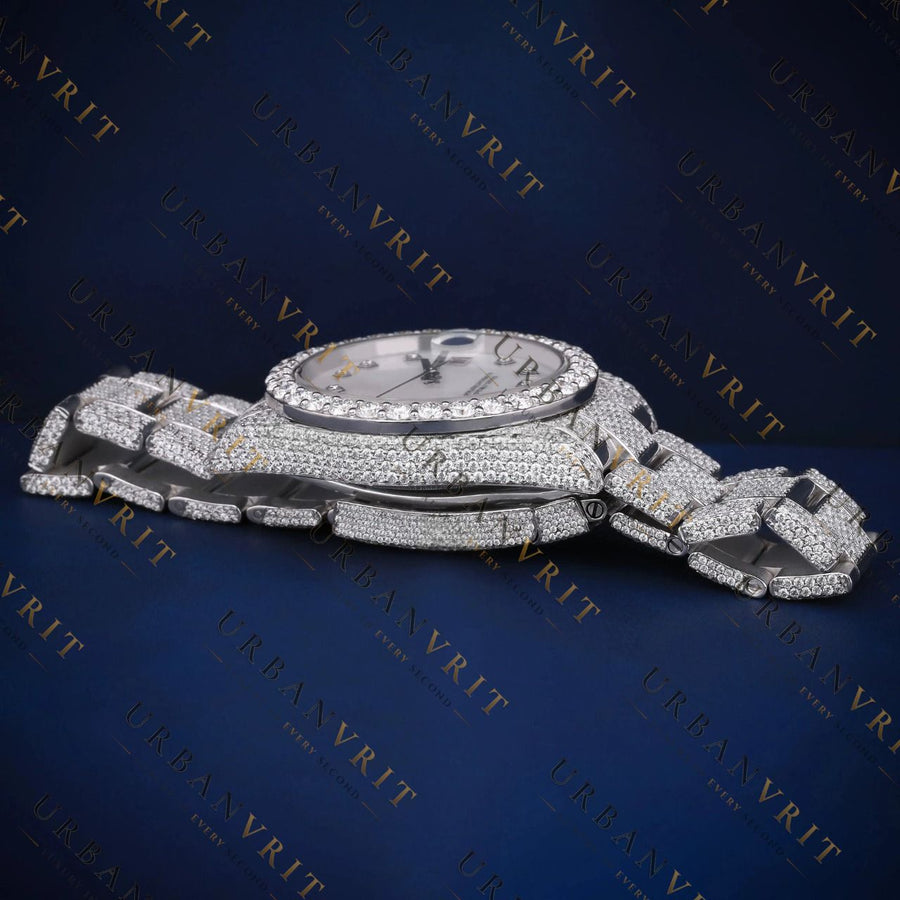 White Dial Diamond Marker VVS1 D Color Moissanite Watch
