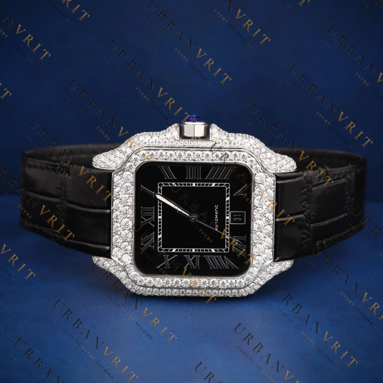 Black Dial Square VVS1 D Color Moissanite Watch
