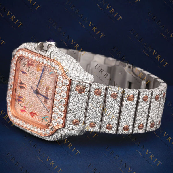 Rose Gold Rainbow Numeral VVS1 D Color Moissanite Watch